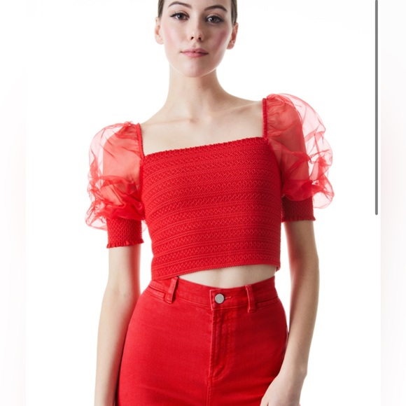 Alice & Olivia Lisbeth smocked bodice crop top - Picture 1 of 5
